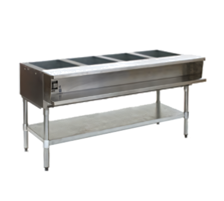 Product image #1 for 4-Well Electric Water Bath Hot Food Table with 12 x 20 Openings, Cutting Board, and Plate Shelf, 63-1/2 Inches Wide