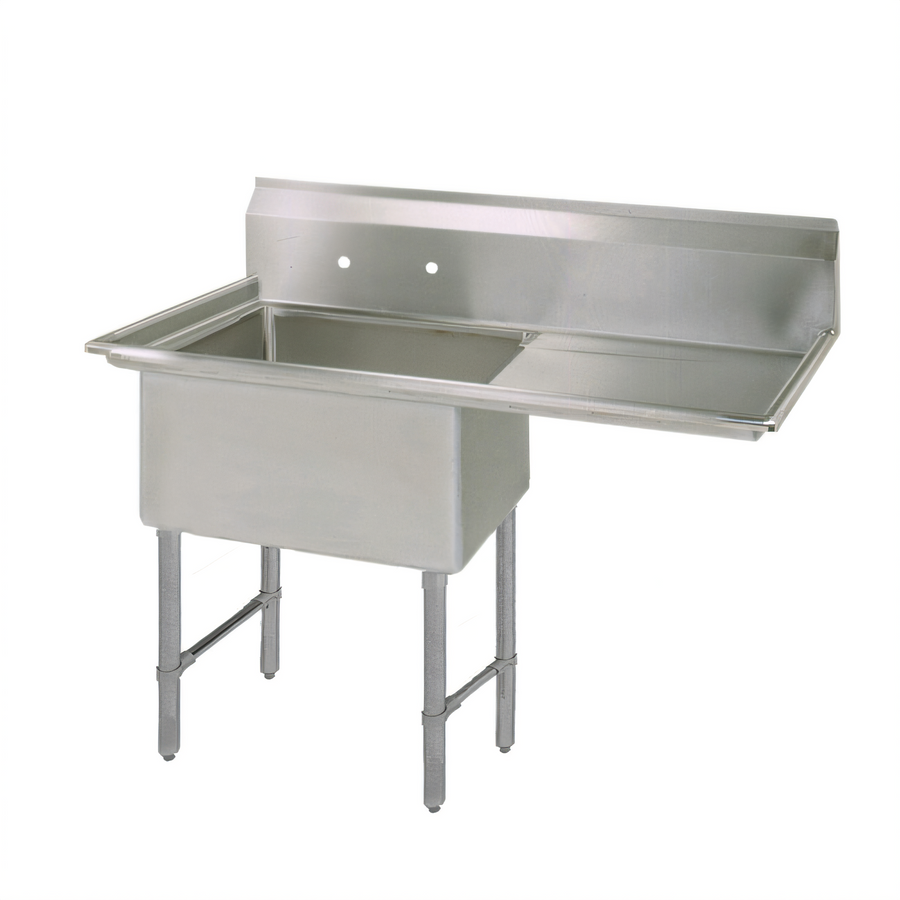 Product image #1 for BK Resources One-Compartment Commercial Sink with Right Drainboard and 9-Inch Backsplash, 38-1/2 Inch Wide