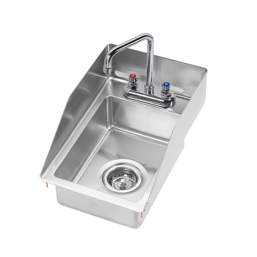 Product image #1 for Krowne Drop-In Stainless Steel Hand Sink with 4-Inch OC Deck Faucet and 6-Inch Gooseneck Spout, 12 x 18 Inch