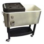 Thumbnail image #1 for Crestware COOLER1 17-Gallon Stainless Steel Garden Cooler on Stand with Folding Lid and Locking Wheels