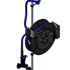 Thumbnail image #1 for T&S Brass B-7143-U05XS1E 1/2" Stainless Steel Open-Reel Retractable Hose Reel System with 8" Wall-Mount Mixing Faucet, 50' Hose & Spray Gun
