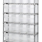 Thumbnail image #1 for Quantum WR8-814CL Bin Wire Shelving System, 36"W x 24"D x 74"H, Chrome, 8 Shelves with 28 Clear Bins