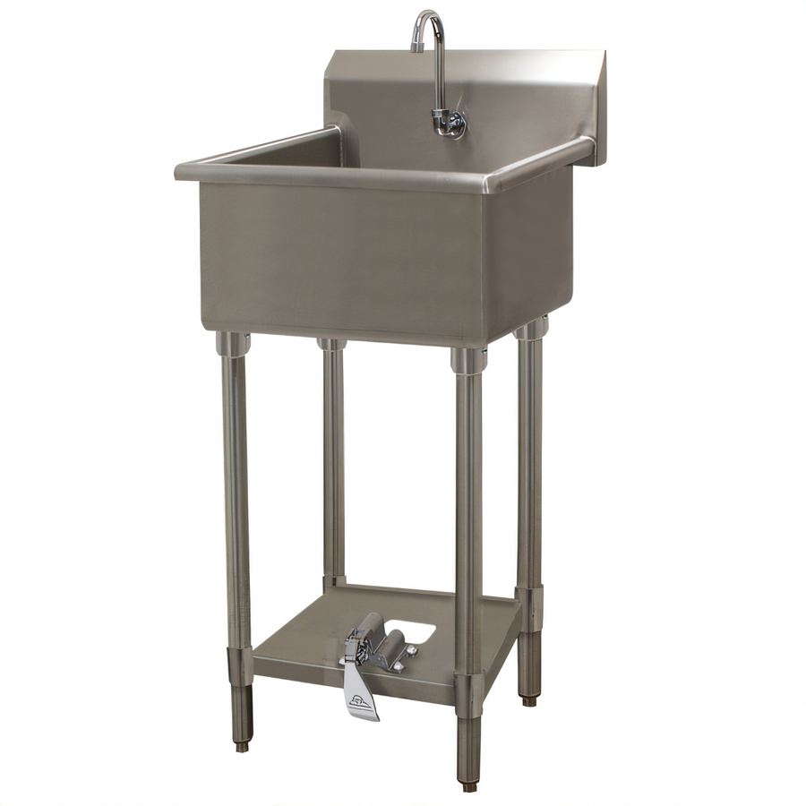 Product image #1 for Advance Tabco Floor-Mounted Stainless Steel Service Sink with Toe-Push Faucet and Gooseneck Spout, 27 x 21-1/2 x 42-1/2 Inches
