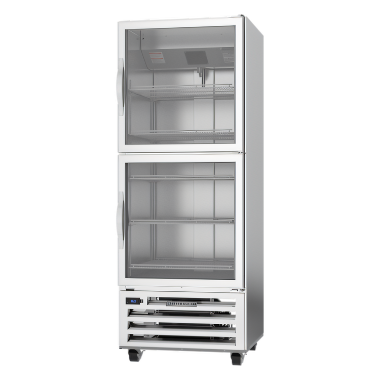 Product image #1 for Beverage-Air One-Section Display Reach-In Refrigerator with 2 Half Glass Hinged Doors, 16.85 Cu. Ft., Stainless Steel