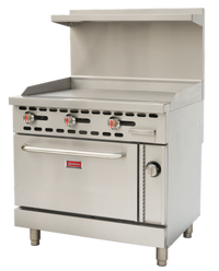 Omcan Commercial Natural Gas Range with 36-Inch Griddle Plate and Standard Oven