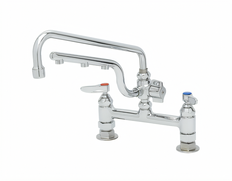 Product image #1 for T&S Brass UltraRinse 8-Inch Adjustable Center Deck Mount Mixing Faucet with 12-Inch Swing Nozzle