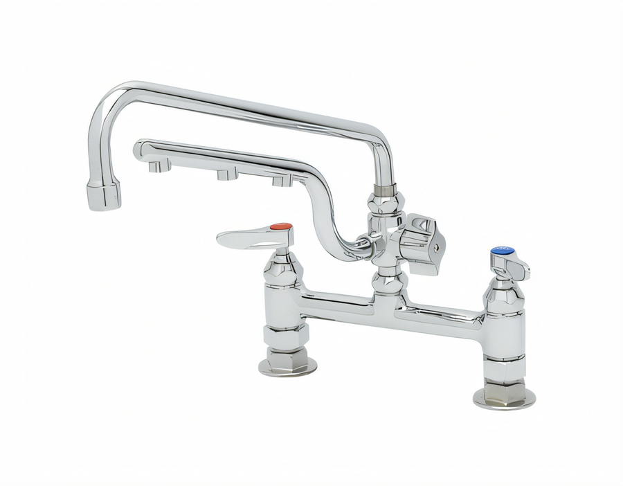 Product image #1 for T&S Brass UltraRinse 8-Inch Adjustable Center Deck Mount Mixing Faucet with 12-Inch Swing Nozzle