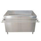 Thumbnail image #1 for BK Resources US-3048C-S Cashier-Serve Stainless Steel Serving Counter with Sliding Doors and Door-Side Urn Trough, 48W x 30D x 34-3/4H