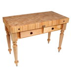 Thumbnail image #1 for John Boos Cucina Rustica CUCR05 48 x 24-Inch End-Grain Maple Butcher Block Work Table, 4-Inch Top, 2 Drawers