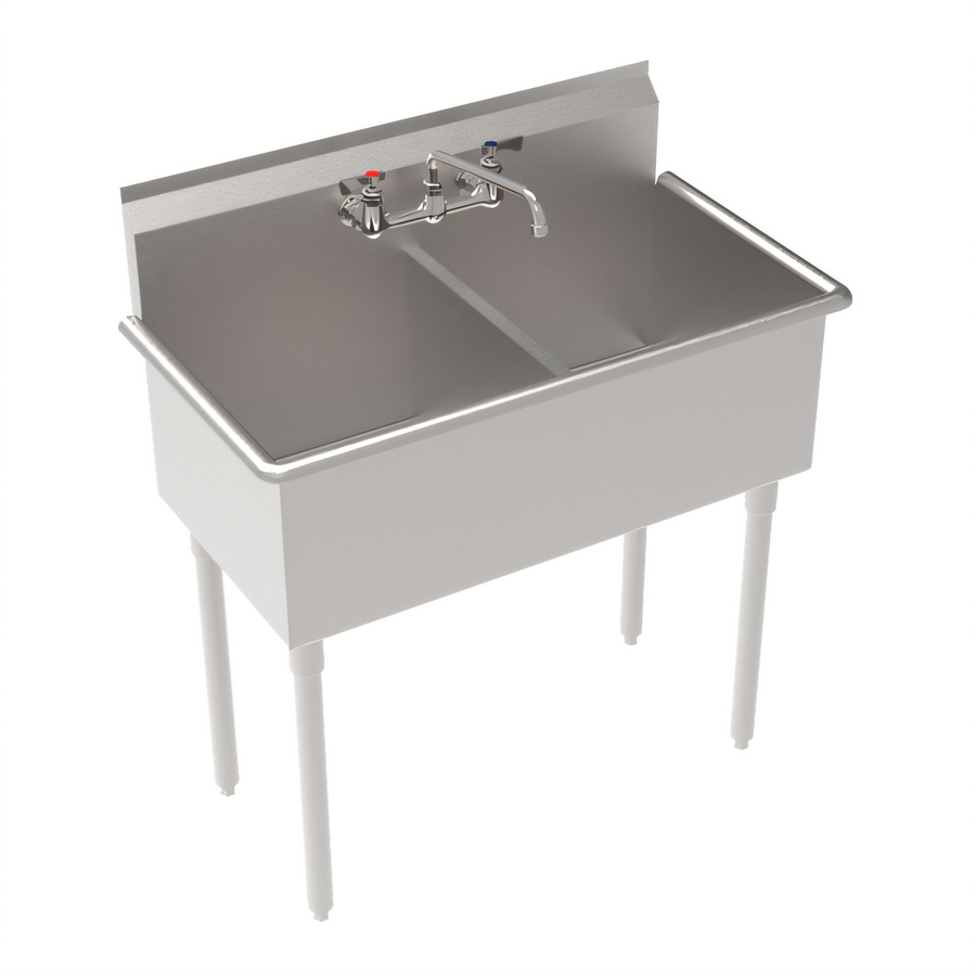 Product image #1 for Krowne Royal Series 2-Compartment Basin Sink with Splash-Mount Faucet and Drain, 39 Inch Wide, 304 Stainless Steel