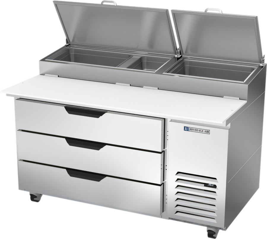 Product image #1 for Beverage Air 60-Inch Pizza Top Refrigerated Prep Table with 3 Drawers