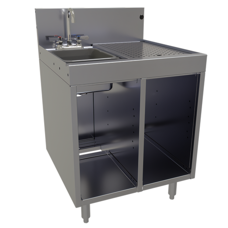 Product image #1 for Glastender Underbar Wet Waste Sink Cabinet Base with Open Front, 24 x 24 Inch, Left Sink Compartment, Right Drainboard