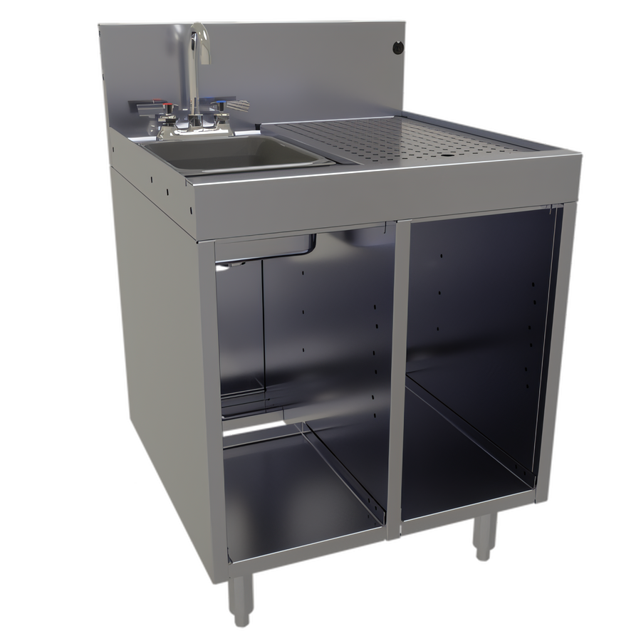Product image #1 for Glastender Underbar Wet Waste Sink Cabinet Base with Open Front, 24 x 24 Inch, Left Sink Compartment, Right Drainboard