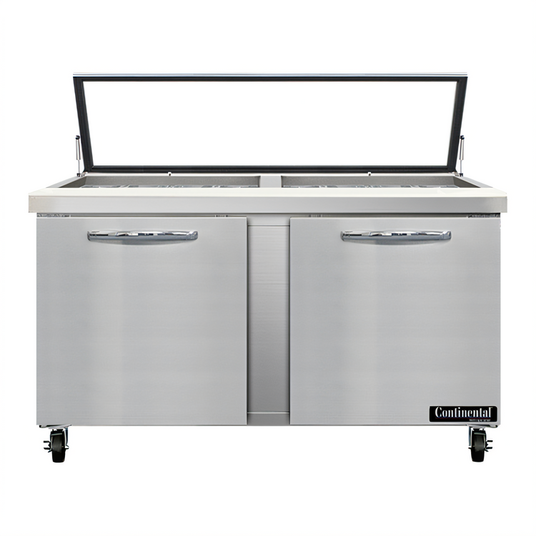 Product image #1 for Continental Refrigerator Mighty Top SW60N24M-HGL 60" Two-Section Refrigerated Sandwich Prep Table with Hinged Glass Lid