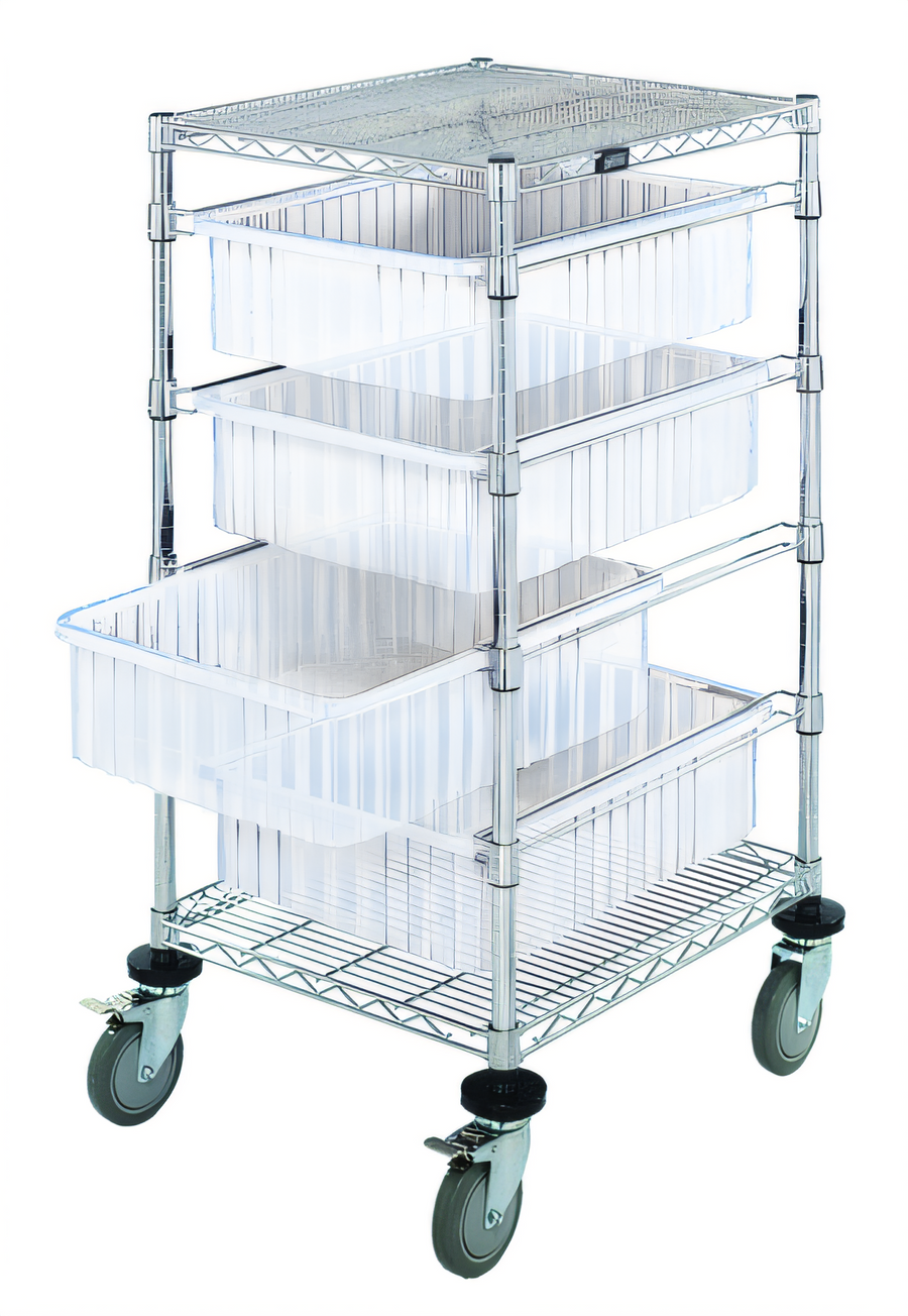 Product image #1 for Quantum Mobile Bin Cart with 4 Clear Bins, 21 x 24 x 45 Inches, Chrome Plated