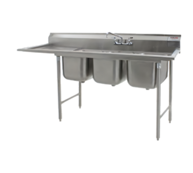 Product image #1 for Eagle Group 414 Series Coved Corner Three-Compartment Stainless Steel Sink with 18-Inch Left Drainboard