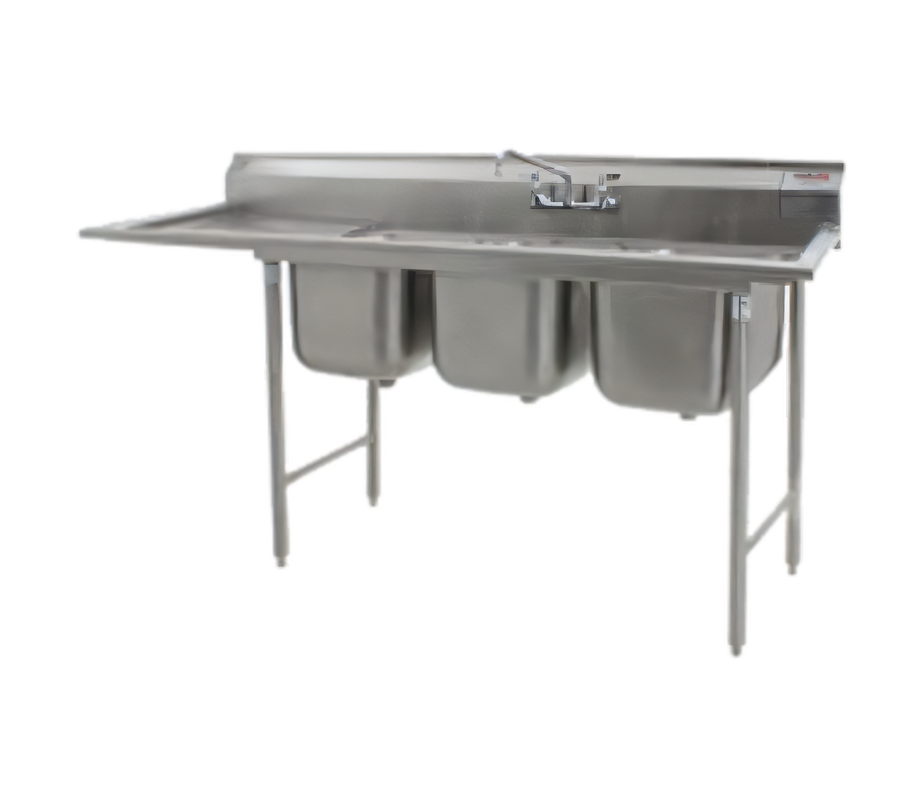 Product image #1 for Eagle Group 414 Series Coved Corner Three-Compartment Stainless Steel Sink with 18-Inch Left Drainboard
