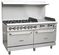 Serv-Ware 60-Inch Gas Range with 6 Open Burners, 24-Inch Griddle, and 2 Standard Ovens - Natural Gas