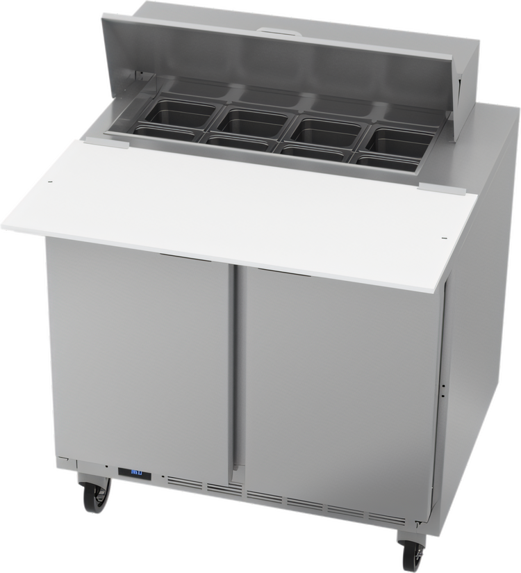 Product image #1 for Beverage-Air SPE36HC-08C Two-Section 36-Inch Sandwich Prep Table Refrigerator, 8-Pan Top