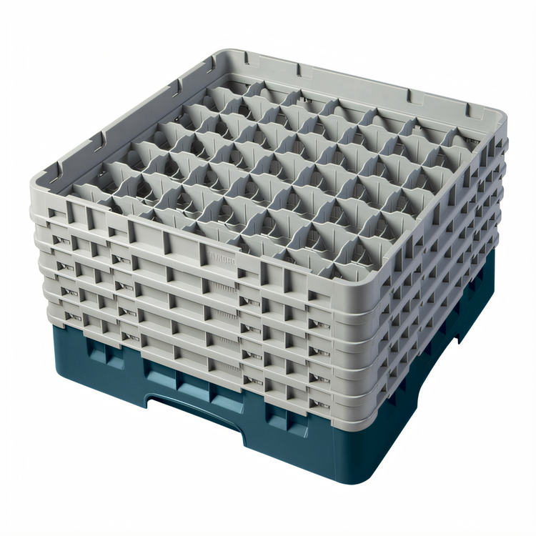 Product image #2 for Cambro Camrack® Full-Size 49-Compartment Glass Rack with 5 Soft Gray Extenders, Teal