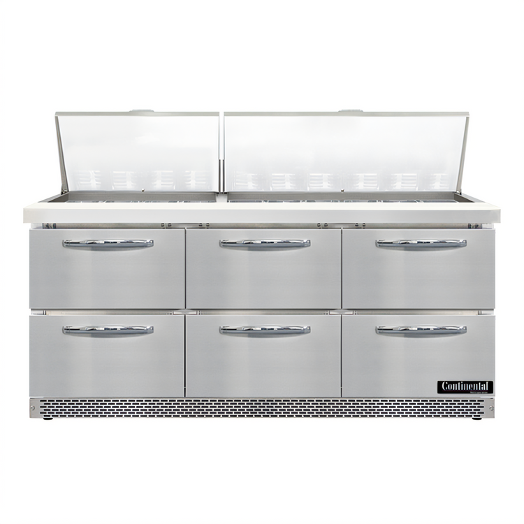 Product image #1 for Mighty Top SW72N30M-FB-D 72" Three-Section Refrigerated Sandwich Prep Table with 6 Drawers