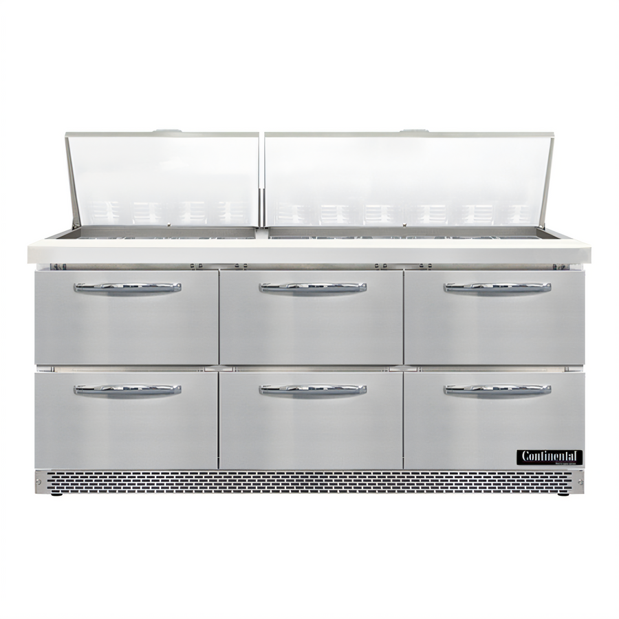 Product image #1 for Mighty Top SW72N30M-FB-D 72" Three-Section Refrigerated Sandwich Prep Table with 6 Drawers