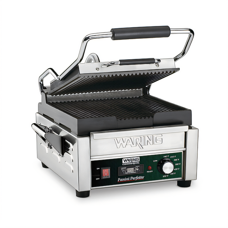 Product image #1 for Waring Panini Perfetto Compact Single Ribbed Panini Grill with Timer, 208V