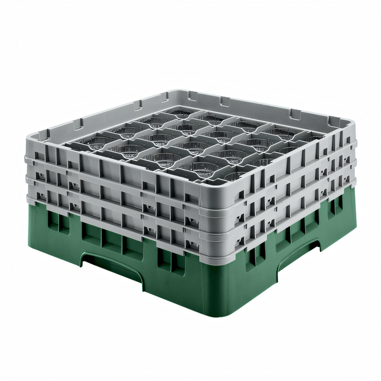 Product image #2 for Cambro Camrack Full Size Low-Profile 36-Compartment Glass Rack with 2 Soft Gray Extenders, Sherwood Green