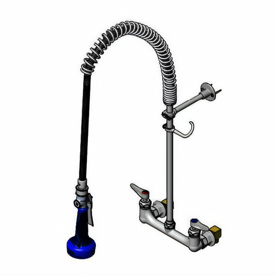 Product image #1 for T&S Brass EasyInstall 8-Inch Wall Mount Pre-Rinse Unit with Cerama Cartridges, 18-Inch Riser, and 44-Inch Hose