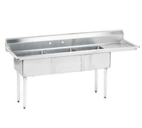 Advance Tabco Special Value Series Fabricated 3-Compartment Sink with Right Drainboard, 15 Inches x 15 Inches x 12 Inches Bowls, 304 Stainless Steel