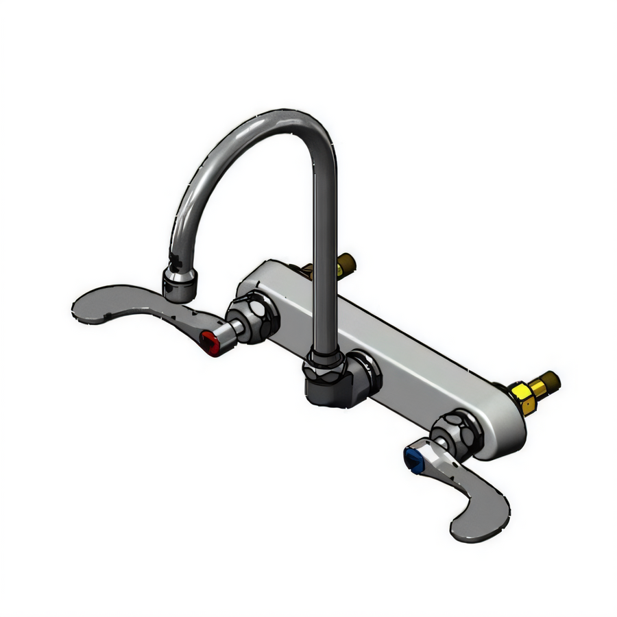 Product image #1 for T&S Brass B-1147-04-CR Wall-Mount Workboard Mixing Faucet with 5-3/4" Swivel Gooseneck Spout, 8" Centers