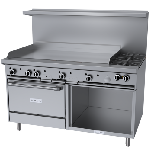 Product image #1 for Garland G Starfire Pro Series 60" Stainless Steel Gas Restaurant Range with 48" Griddle, 2 Open Burners, Convection Oven, and Storage Base