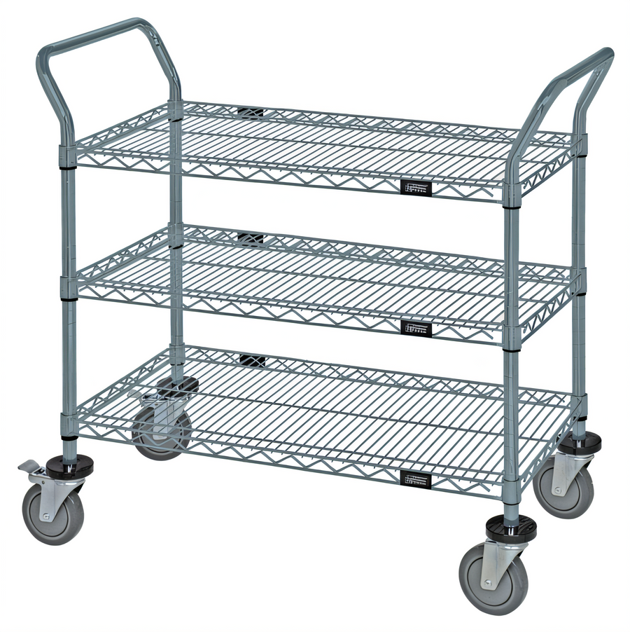 Product image #1 for Quantum Gray Epoxy Antimicrobial 3-Shelf Bus Cart, 60 x 24 x 37-1/2 Inches
