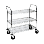 Thumbnail image #1 for Metro Super Erecta MW706 3-Shelf Stainless Steel Utility Bus Cart with 36 x 18-Inch Wire Shelves and Dual Push Handles