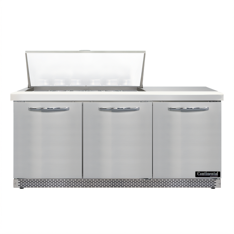 Product image #1 for Continental Refrigerator D72N18M-FB Designer Line 72" Three-Section Mighty Top Front Breather Sandwich Prep Table