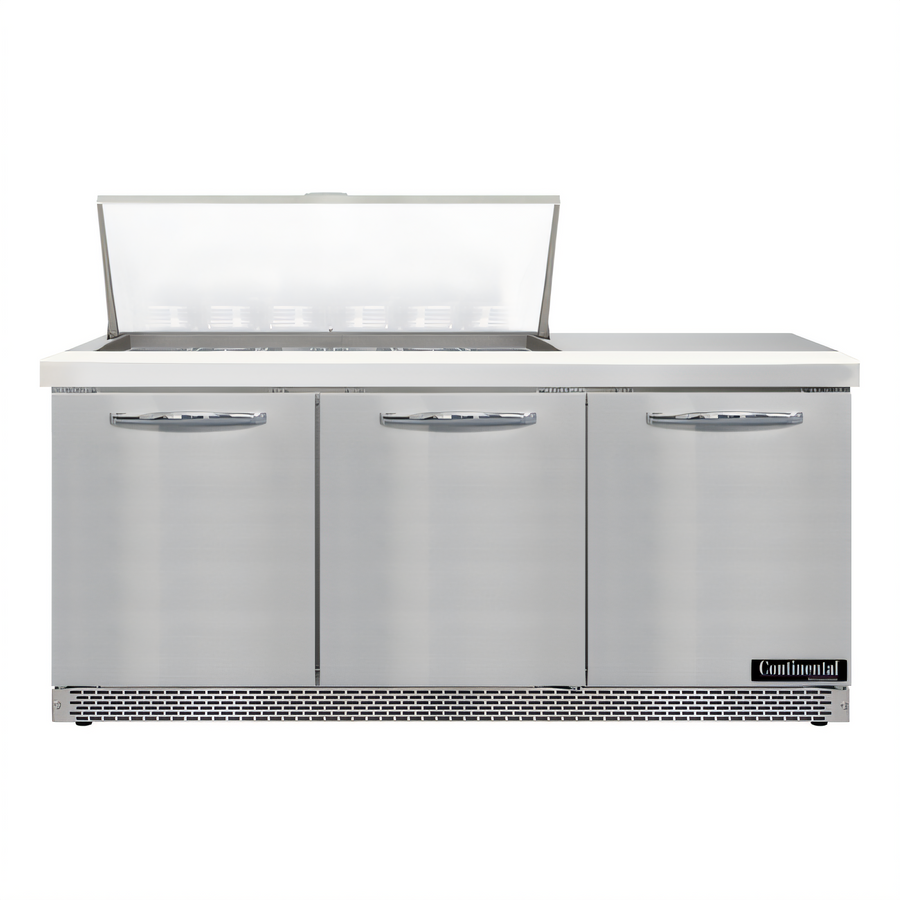 Product image #1 for Continental Refrigerator D72N18M-FB Designer Line 72" Three-Section Mighty Top Front Breather Sandwich Prep Table