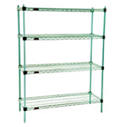 Thumbnail image #1 for Eagle Group EagleGard F2QA2-74-1860E 4-Tier Quad-Adjust Wire Shelving Starter Unit, 60"W x 18"D x 74"H, Blue-Green Epoxy