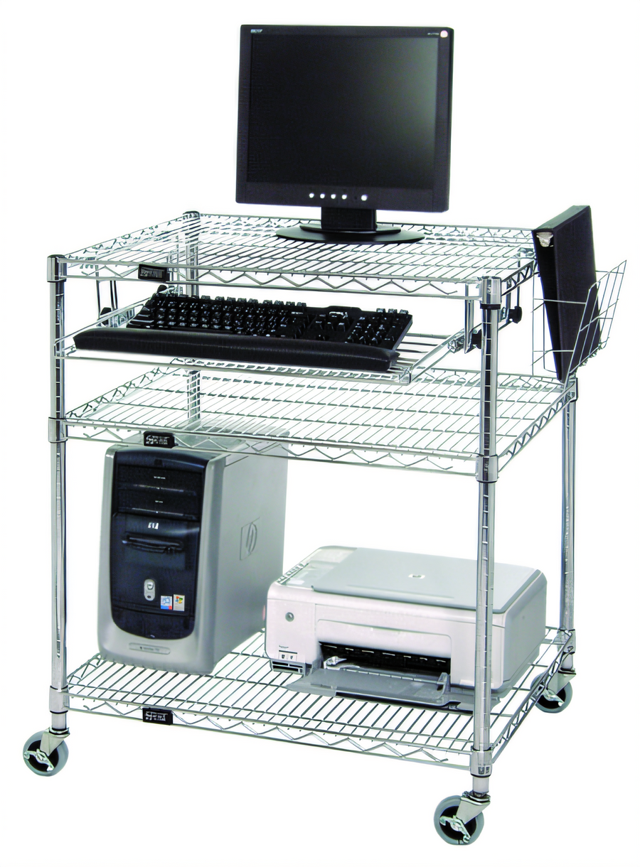 Product image #1 for Quantum 30 x 24 x 34 Inch Computer/LAN Workstation Cart with Wire Shelves, Keyboard Tray, and Casters