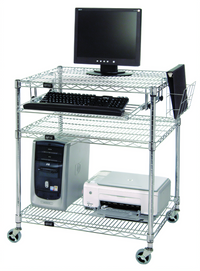 Quantum 30 x 24 x 34 Inch Computer/LAN Workstation Cart with Wire Shelves, Keyboard Tray, and Casters
