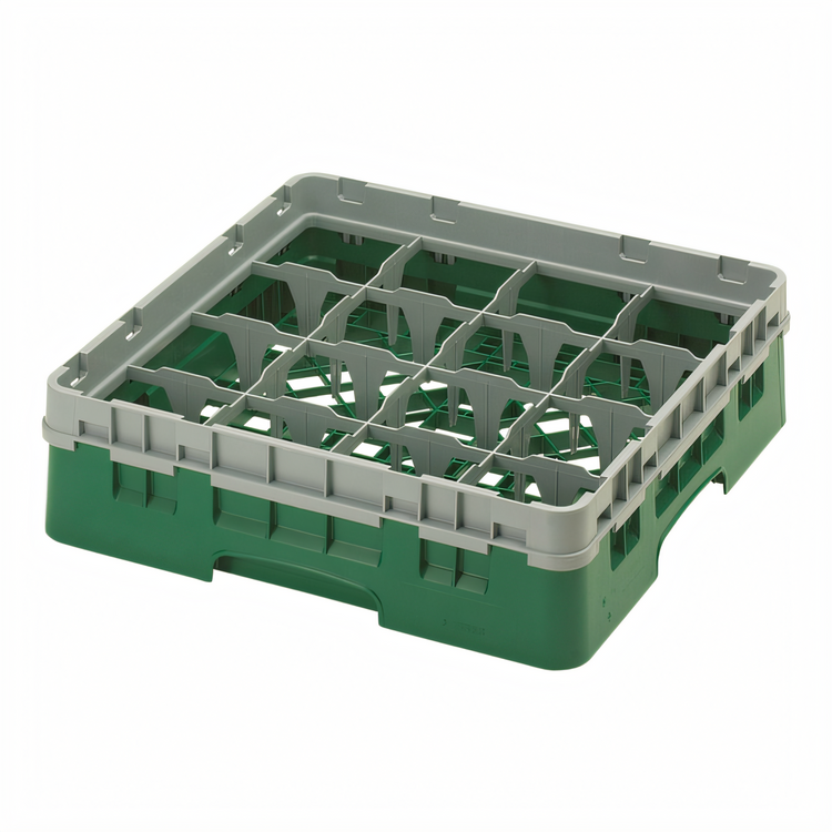 Product image #2 for Cambro Camrack Full Size 16-Compartment Glass Rack with Soft Gray Extender, Sherwood Green