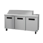 Thumbnail image #1 for Hoshizaki Steelheart SR72B-16 72-Inch Three-Section Sandwich Top Refrigerated Prep Table, 16-Pan Rail, Stainless Steel