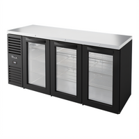 True Premier Bar 72-Inch Three-Section Refrigerated Back Bar Cooler with Glass Doors and Stainless Top