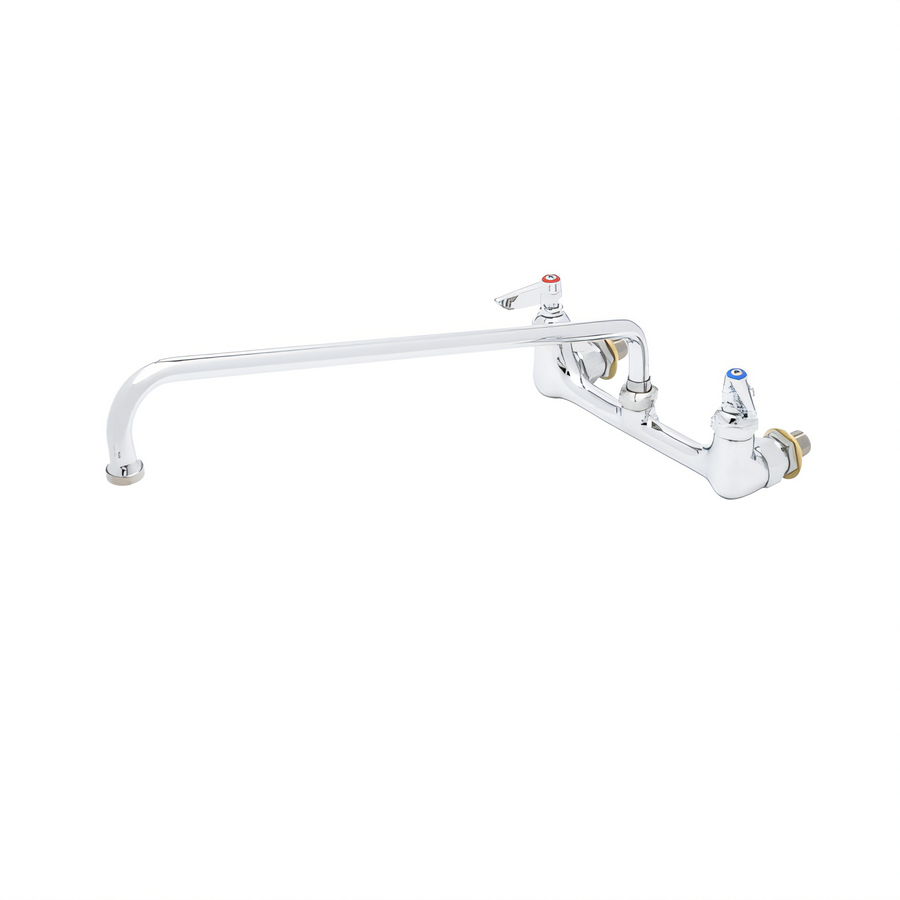 Product image #1 for T&S Brass Double Wall-Mount Pantry Mixing Faucet with 18-Inch Swing Nozzle, 8-Inch Centers, Lever Handles, and Quarter-Turn Cerama Cartridges