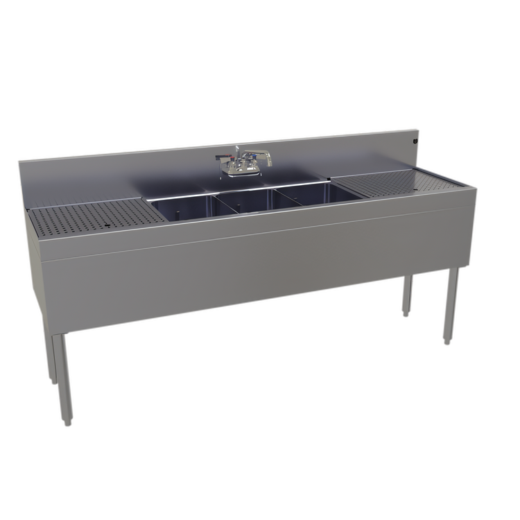 Product image #1 for Glastender 72-Inch Three-Compartment Underbar Sink Unit with Left and Right Drainboards