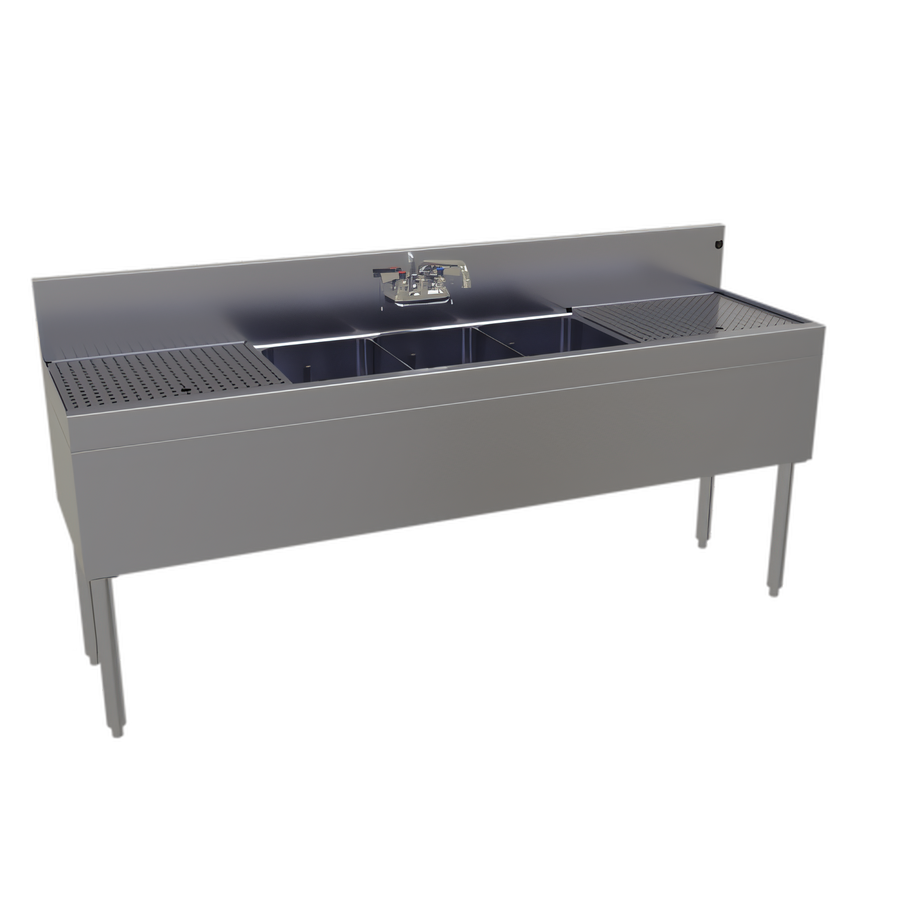 Product image #1 for Glastender 72-Inch Three-Compartment Underbar Sink Unit with Left and Right Drainboards