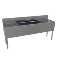 Glastender 72-Inch Three-Compartment Underbar Sink Unit with Left and Right Drainboards