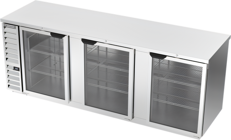 Product image #1 for Beverage Air BB94HC-G-S Three-Section Glass Door Back Bar Refrigerator, 94 Inch Wide, Self-Contained R290