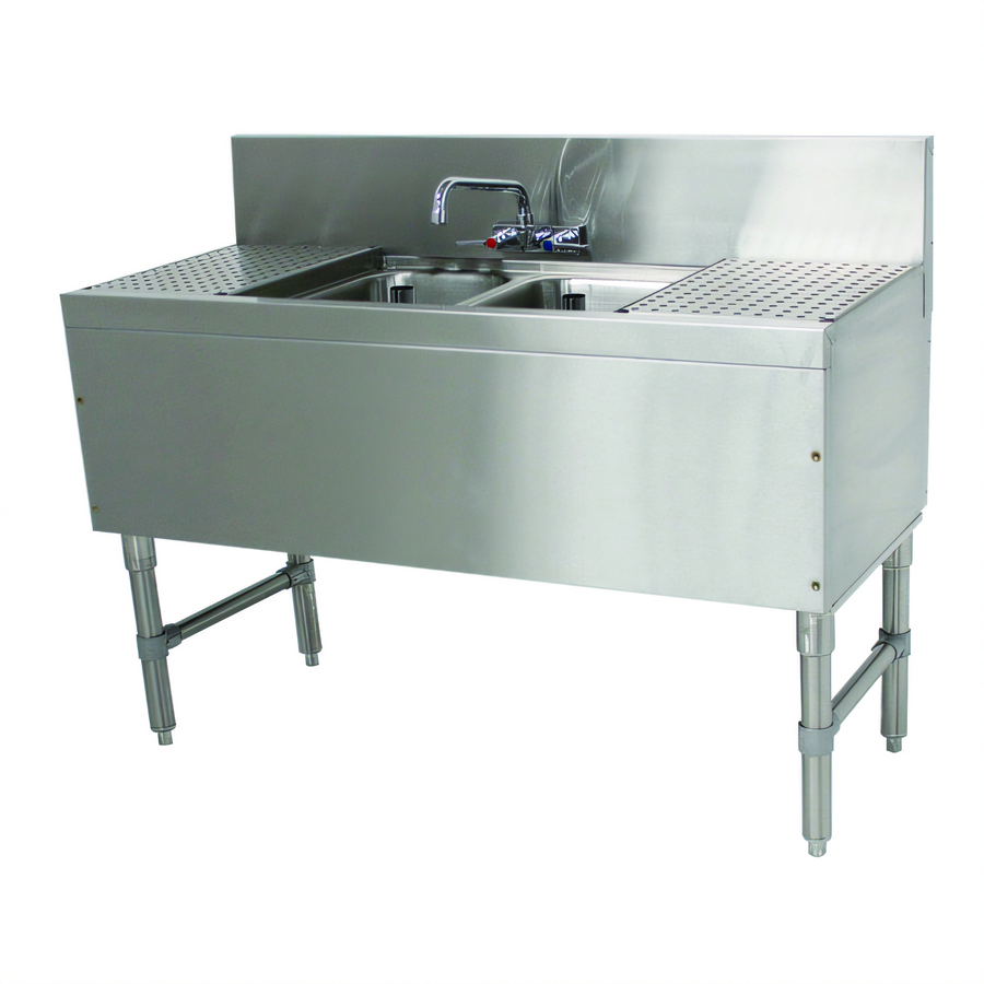 Product image #1 for Prestige 2-Compartment Stainless Steel Underbar Sink Unit with Dual Drainboards and Splash-Mount Faucet