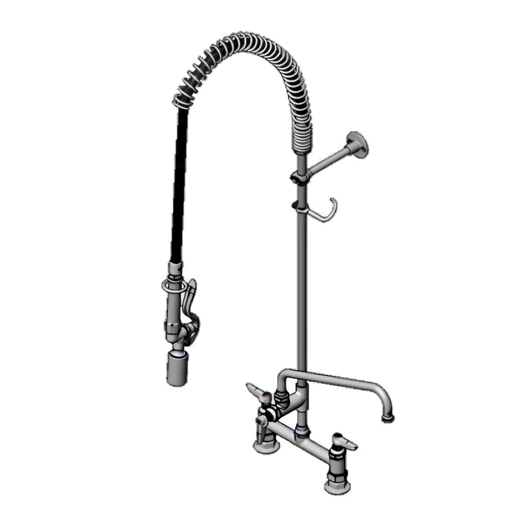 Product image #1 for T&S Brass EasyInstall Spring-Action Deck-Mount Pre-Rinse Unit with Add-On Faucet, 8-Inch Adjustable Centers, 12-Inch Swing Nozzle, 1.07 GPM Spray Valve