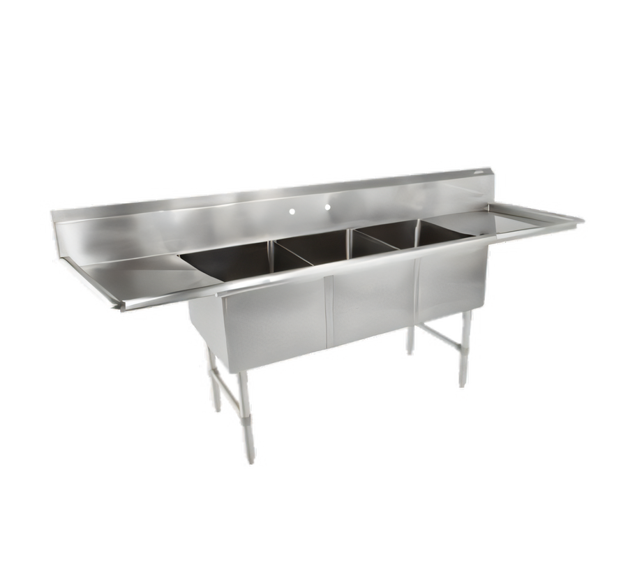 Product image #1 for John Boos B Series 3-Compartment Stainless Steel Sink with Left and Right Drainboards, 105-1/4" W x 29-1/2" D